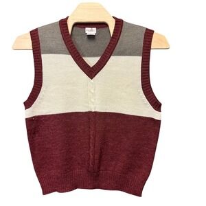 Vintage Filenes Colorblock Cable Knit Sweater Vest Burgundy Cream Green Mens L